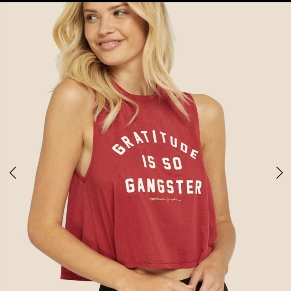 Spiritual Gangster Red Cropped Muscle Tank with Gratitude Graphic